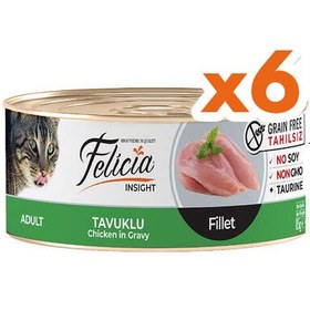 Resim Felicia Insight Tavuk Etli Fileto Tahılsız Kedi Konservesi 85 Gr x 6 Adet 