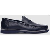 Resim Hakiki Deri Lacivert Logo Detaylı Erkek Günlük Ayakkabı-Lacivert 