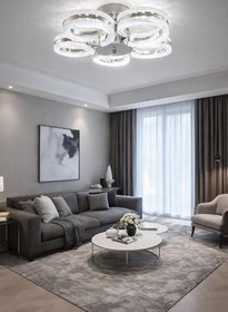 Resim Ecrin 5li Plafonyer Krom Led Avize Kristal Görünüm Beyaz Işık Enerji Tasarruflu Oturma Odası Yemek Odası 