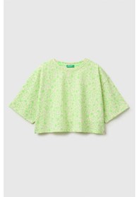 Resim United Colors Of Benetton Kız Çocuk Tamamı Baskı Detaylı Oversize Crop T-shirt Sarı 6-12 Yaş-2800 