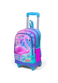 Resim Coral High Kids Lavanta Pembe Flamingo Desenli Üç Bölmeli IşıkIı Tekerlekli Çekçek Sırt Çantası 23905 