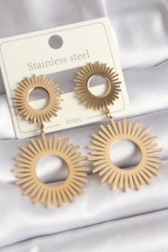 Resim 316l Çelik Gold Renk Güneş Model Kadın Küpe Altın 