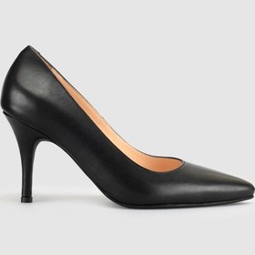 Resim Cabani Siyah Hakiki Deri Klasik Stiletto Kadın Ayakkabı 