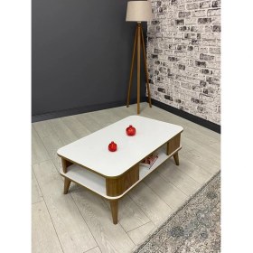 Resim Kumsal Oval Kenar 100* 60 Orta Sehpa Beyaz-Ceviz 