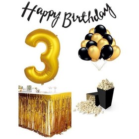 Resim 3 Yaş Gold-siyah Balon Rakam Folyo Banner Mısır Kutusu Masa Ete 