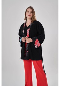 Resim Desen Garnili Kimono Siyah 