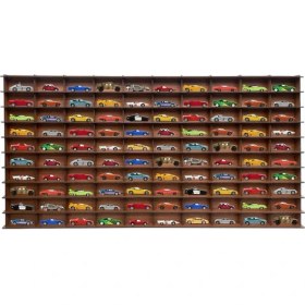 Resim 1/64 Ceviz Yatay Hobi Araba Rafı 100 Araç (Hot Wheels, Matcbox) 