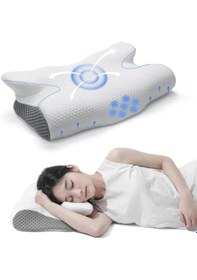 Resim Boyun Desteği İçin Ultra Fıtık Ağrı Soğutma Yastığı, Ayarlanabilir Servikal Yastık Rahat Uyku, İcin Ergonomik Konforlu Hafızalı Köpük Yastıklar Giri Beyaz 