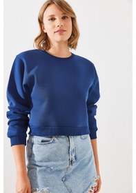 Resim Shade Kadın Bisiklet Yaka Şardonlu Basic Crop Sweatshirt 60251797 - Lacivert 