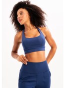 Resim Justever Sırt Detaylı Hafif Destekli Çıkarılabilir Pedli Bra Lacivert Kadın Sporcu Sütyeni - Surge Lacivert 