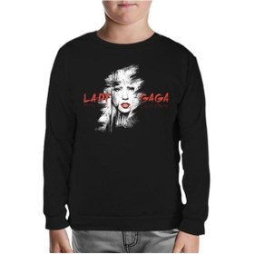Resim Lady Gaga - Face Siyah Çocuk Sweatshirt Siyah 