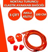 Resim Dopar Turuncu Elastik Esnek Ayakkabı Bağcığı Akıllı Kilitli Bağcık 100cm 3 Çift 