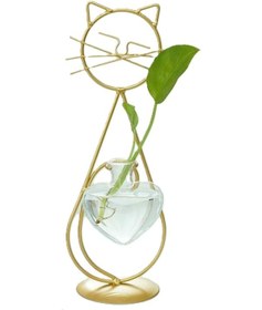 Resim Neevoyu Altın Kedi Figürlü Demir Vazo - Su Bitkileri İçin Cam Ampul, Kuzey Avrupa Stili Ev Dekorasyonu 