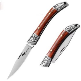 Resim Valkyrie Ahşap Mini Çelik İşlemeli Katlanır Outdoor Cep Kamp Bıçağı Şık Tasarım, Taşıması Kolay Kahverengi 