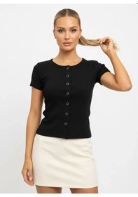 Resim Park Karon Kadın Bisiklet Yaka Çıt Çıt Kapama Slim Fit Viscon Bluz 26038 Siyah 