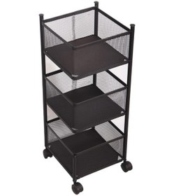 Resim Trendesk 3 Katli Siyah Kare Sabit Tekerlekli Patates Soğan Sepeti Sebze Meyve Sepeti Sebzelik 