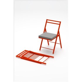 Resim 1 Adet Katlanır Kırmızı Metal Sandalye Minderli Bistro Sandalye 2 