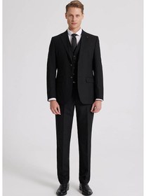 Resim D's Damat Ds Damat Slim Fit Siyah Mono Yaka Tek Yırtmaçlı Astarlı Takim Elbise Yelekli 4HFY5ORT01599 Siyah 