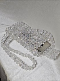 Resim AGH Değerli Hediyeler El Yapımı Siyah Kristal Boncuklu Omuz ve Telefon Çantası - Gümüş Zincirli Şık Abiye Çanta 