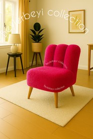 Resim BEYLERBEYİ Tekli koltuk, sırtlı puf , fuşya renkli peluş kumaş, çay seti koltuk takımı , dekoratif berjer 