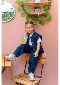 Resim Oliven The Kid Oliventhekid Unisex Beli Lastikli Cepli Balon Kot Pantolon Mavi Mavi 