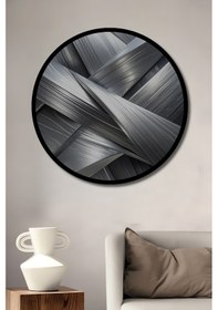 Resim Gümüş Dalgalar Soyut Sanat Dekoratif Ahşap Tablo Yuvarlak Duvar Tablosu Çerçeve Görünümlü--- 20 X 20 