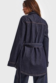 Resim Kadın İndigo Renk 7w5-50 Kemer Detaylı %100 Koton Denim Trençkot - indigo / M/L 