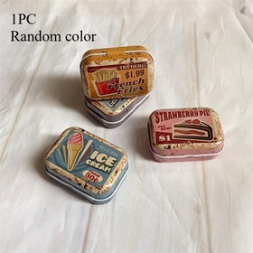 Resim Vintage Metal Takı Kutusu - Retro Desenli, Kompakt Dikdörtgen Küpe ve Yüzük Organizatörü, Güvenli Kapamalı Taşınabilir Saklama Teneke Kutu, Koleksiyonluk Hediye Fikri & Nostaljik Masa Dekoru, Canlı Renk Tasarımı, Takı Kutuları 