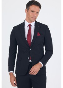 Resim İmza Siyah Mono Yaka Yarım Astar 6 Drop Slim Fit Beli Lastikli Takım Elbise 1001250121 Siyah 