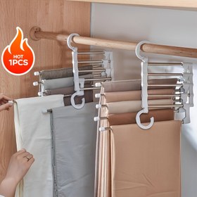 Resim 9 Katlı Kaymaz Kaplamalı Tasarruflu Metal Pantolon Askısı – 5 Kancalı, Paslanmaz Çelik Tasarım ile Dağınıklığı %80 Azaltır, Dar Kesim Kot ve Denim Kumaşlar İçin İdeal 
