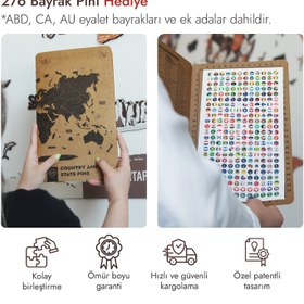 Resim Ahşap Dünya Haritası - Çok Katmanlı 3D Ahşap Duvar Dekoru (Ceviz) - 150x80 cm / İspanyolca 