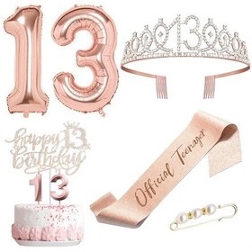 Resim Youmex 13 Yaş Partisi Dekorasyon Seti - Gümüş Pembe Taç, Sayı Balonu, Dekoratif Kemer Ve Pin İle Unutulmaz Özel Günler EP66 