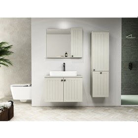 Resim Isvea Eva 80 Cm Banyo Dolap Seti (Alt Dolap+Aynalı Dolap+Lavabo) Vizon 