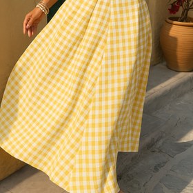 Resim Kadınlar için Şık Çok Yönlü Ekose Desenli Yüksek Bel Geniş Paça Etek ile Drape Eteği 
