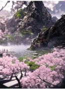 Resim Ten Japon Kiraz Çiçekleri Elmas Boyama Yeni Gelenler Şelale Tapınak Manzara Tam Taklidi Mozaik Çapraz Dikiş Kanvas Tablo 56920658 