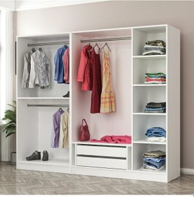 Resim Minar Kale 5 Bölmeli 2 Çekmeceli Giyinme Dolabı Beyaz 210cm 