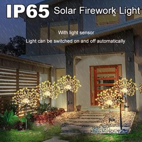 Resim 420 LED Güneş Enerjili Havai Fişek Işıkları, 8 Farklı Modda Tasarlanmış, Dış Mekan Kullanımı İçin Uygun ve Su Geçirmez, Bahçeler, Kamp ve Yürüyüş Yolları İçin Mükemmel, 60, 200 veya 300 LED Seçenekleri Mevcut. 