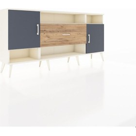 Resim Arges Konsol 5 Raflı Tek Çekmeceli 2 Kapaklı 176x30x83 Aytaşı-antrasit/çam Antrasit/çam 