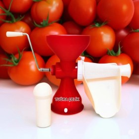 Resim TeknoKapsül Tuğra Plastik El Tipi Biber, Domates Püre Salça Makinesi - Metal Çevirme Kollu 