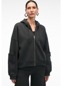 Resim Grımelange Vıvıenne Kadın Metal Fermuarlı Kapüşonlu Kolda Süs Etiket Ve Cep Detaylı Antrasit Sweatsh Antrasit 