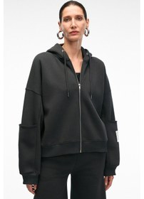 Resim Grımelange Vıvıenne Kadın Metal Fermuarlı Kapüşonlu Kolda Süs Etiket Ve Cep Detaylı Antrasit Sweatsh Antrasit 
