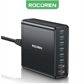 Resim Rocoren 200w Gan 8 Portlu Şarj Cihazı 6 Type-c 2 Usb-a Macbook İphone Samsung Uyumlu Şarj İstasyonu 