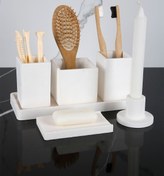 Resim betonmall 6 Parça Mermer Desenli Beton Banyo Seti Katı Sabunluk Mumluk Tepsi 