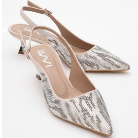Resim Luvishoes Luvi Shoes Ushes Bej Saten Taşlı Kadın Kısa Topuklu Abiye Ayakkabı Bej 