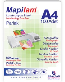 Resim MAPİLAM 150 MİCRON PARLAK LAMİNASYON FİLMİ (A4) 100 LÜ 