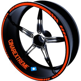 Resim 4 Parçalı Kesikli Tasarımlı Floresan Turuncu Jant Şeridi Sticker Çınar Extreme 