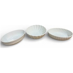 Resim Nehir Porselen 12 Li Kahvaltılık Çerezlik Seti - 3 Model Çok Amaçlı Kase - Kayık Beyaz 