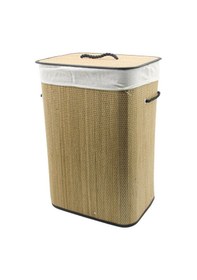 Resim Dikdörtgen Hasır - Ahşap Kirli Çamaşır Sepeti 42x32x60cm Seyyar Kapaklı İçi Bezli İp Kulplu 5250 Diğer 