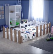 Resim Tuliplife Montessori Karyola Beyaz Açık Ceviz 90x190 Yatak Uyumlu Oval Kesim Çocuk Yatağı 