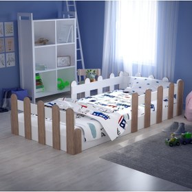 Resim Tuliplife Montessori Karyola Beyaz Açık Ceviz 90x190 Yatak Uyumlu Oval Kesim Çocuk Yatağı 